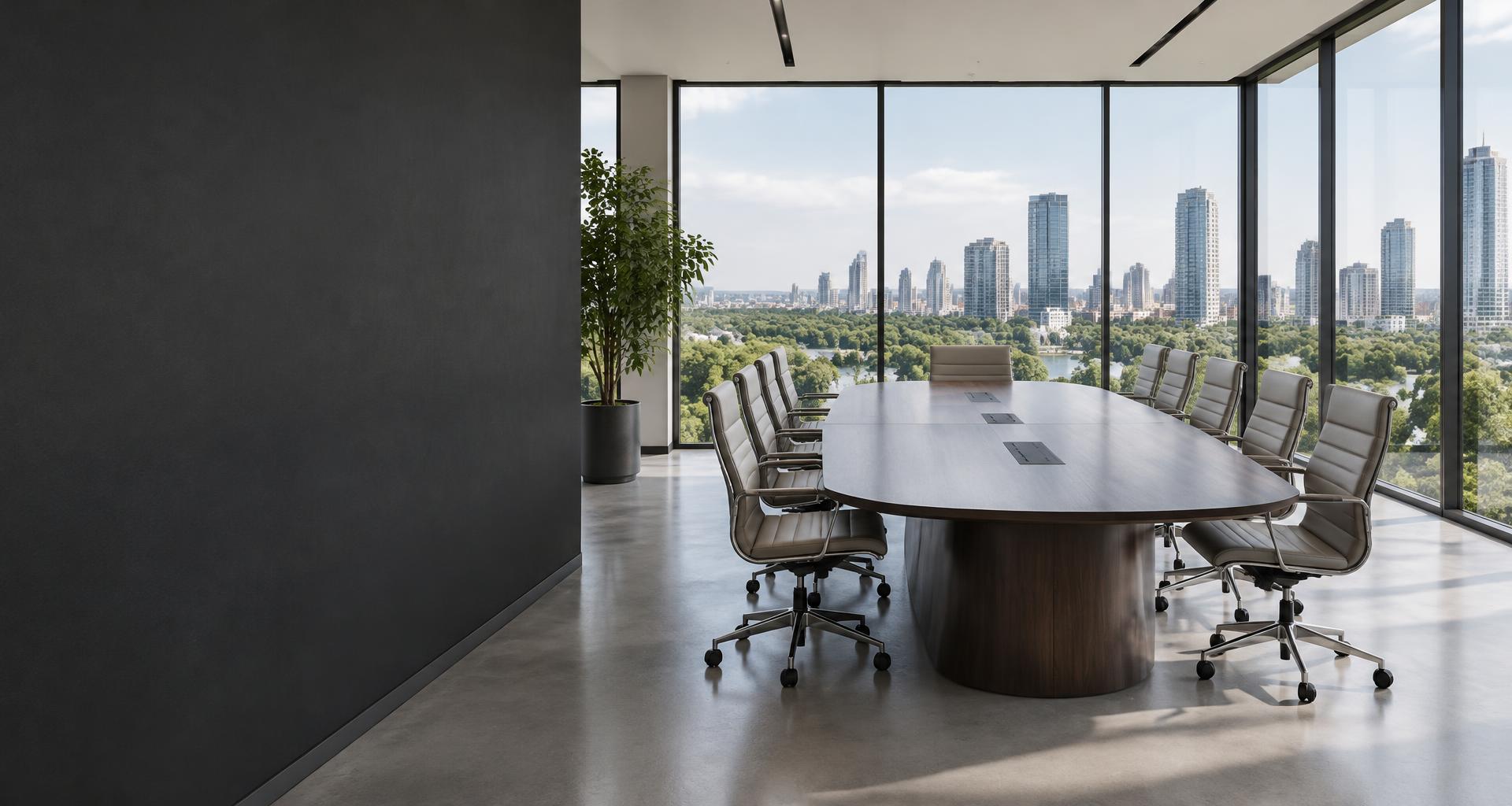 Modern executive boardroom overlooking the city
